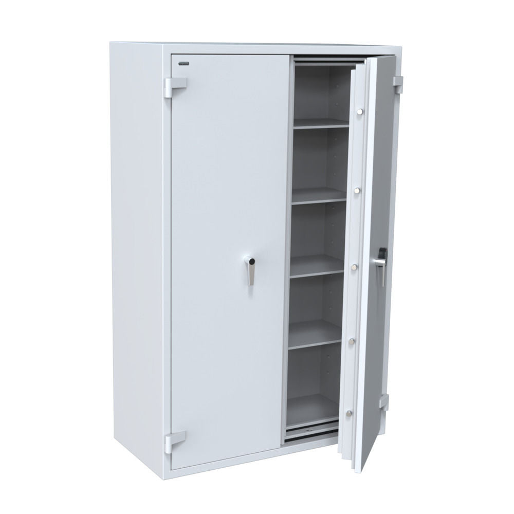 Salvus Arezzo S2 W ELO brandwerende kluiskast in lichtgrijs met elektronisch slot – 1 deur geopend