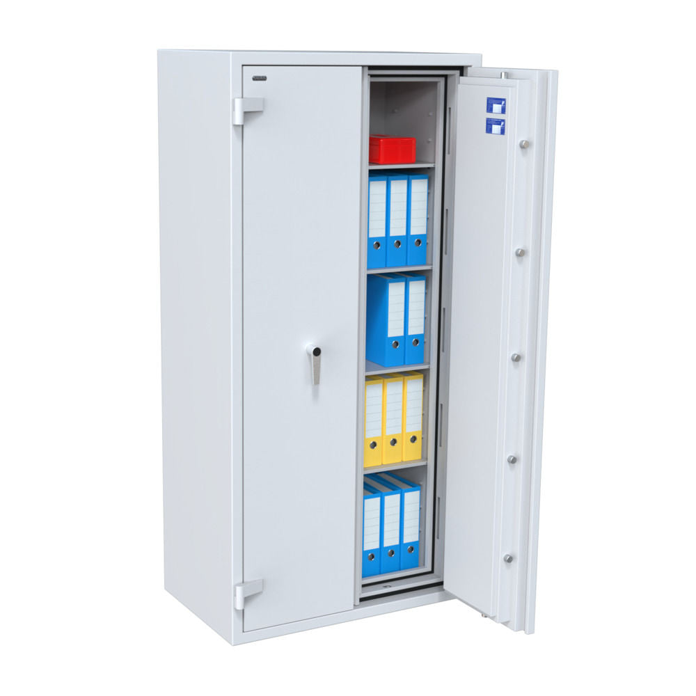 Salvus Arezzo S2 brandwerende kluiskast in lichtgrijs met sleutelslot - 1 deur geopend