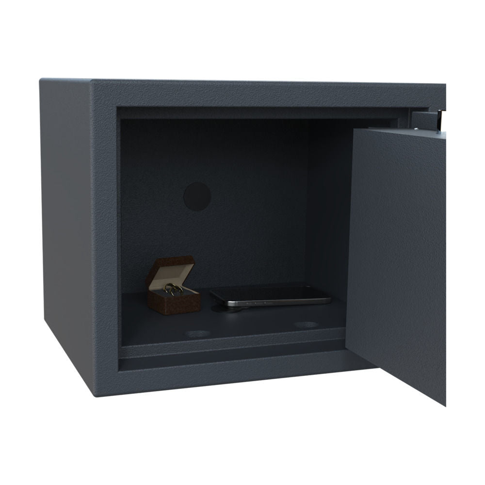 Compacte kluis Salvus Rome Mini ELO met geopende deur en binnen aanzicht